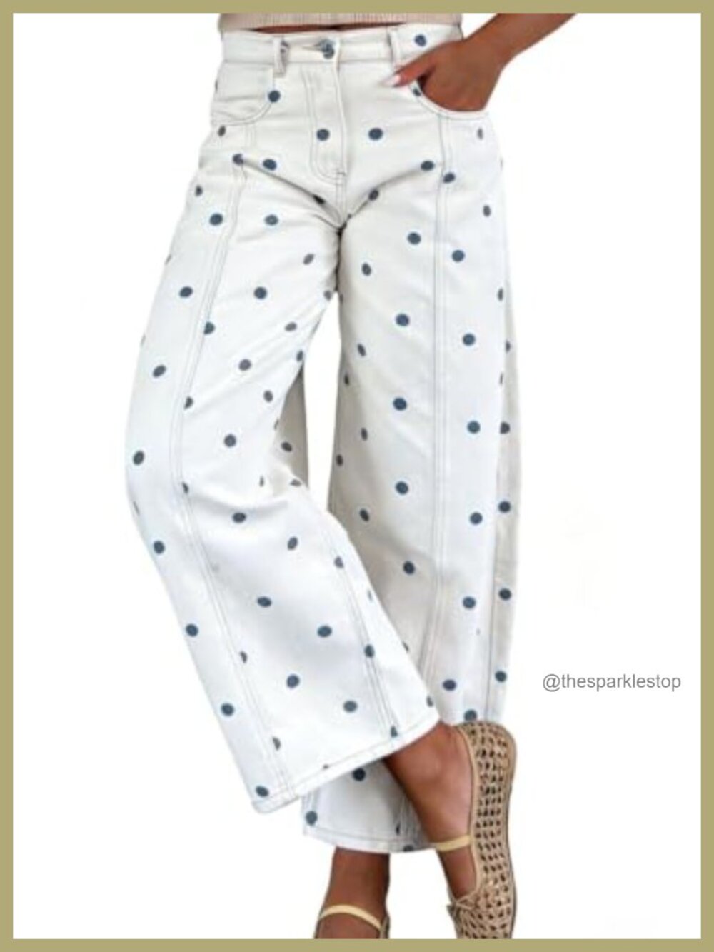High Rise Wide Leg Barrel Jeans Polka Dot Seam Front Denim Pants